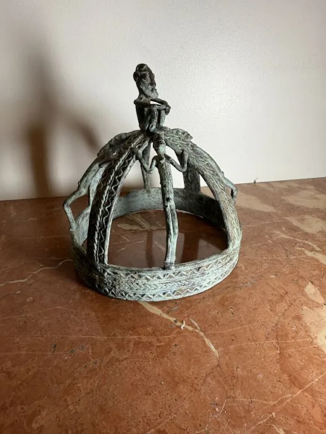 Central Africa. Hogon crown made of bronze with an antique green patina