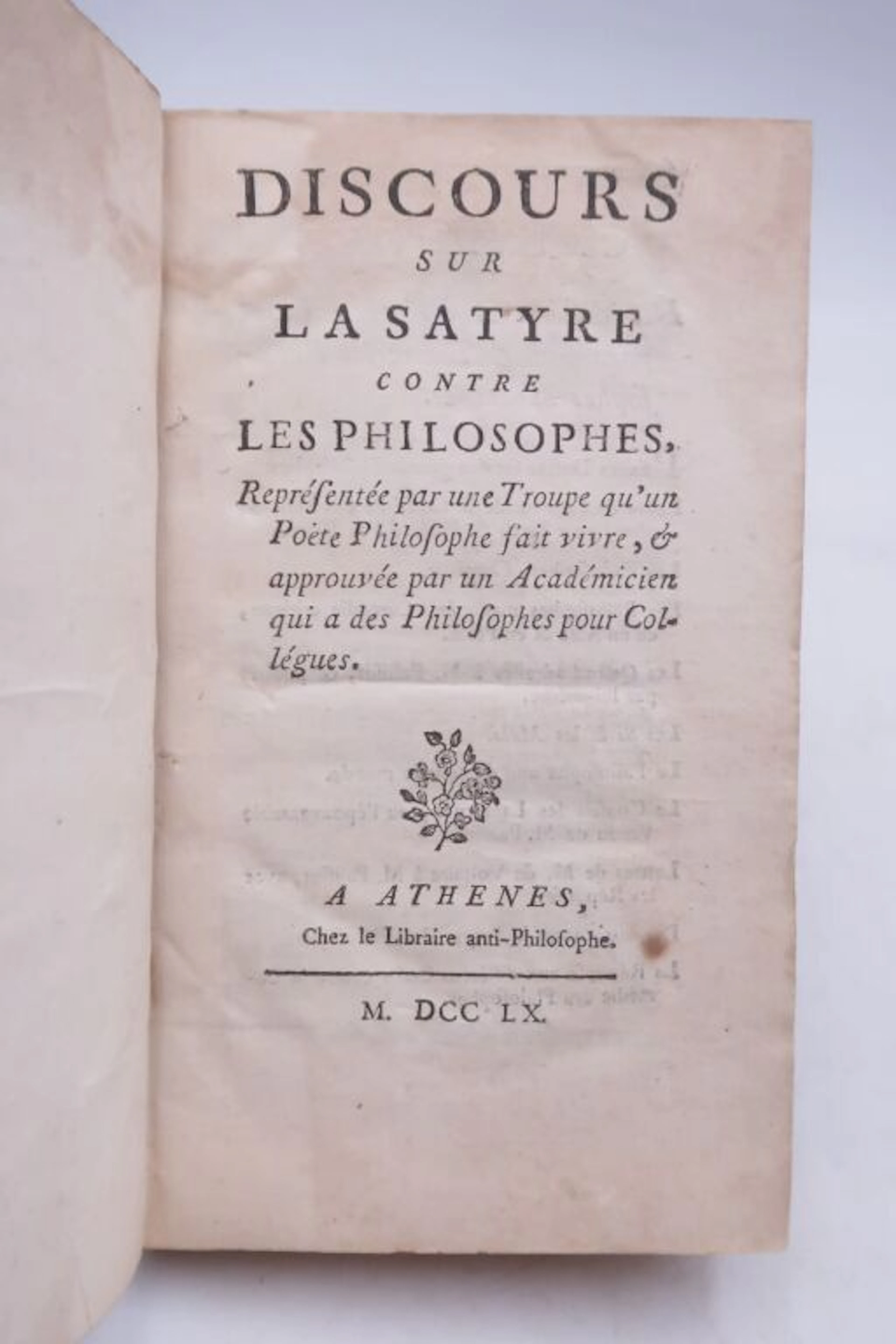 [COYER, Gabriel-François] and [PALISSOT DE MONTENOY, Charles]. Discourse
