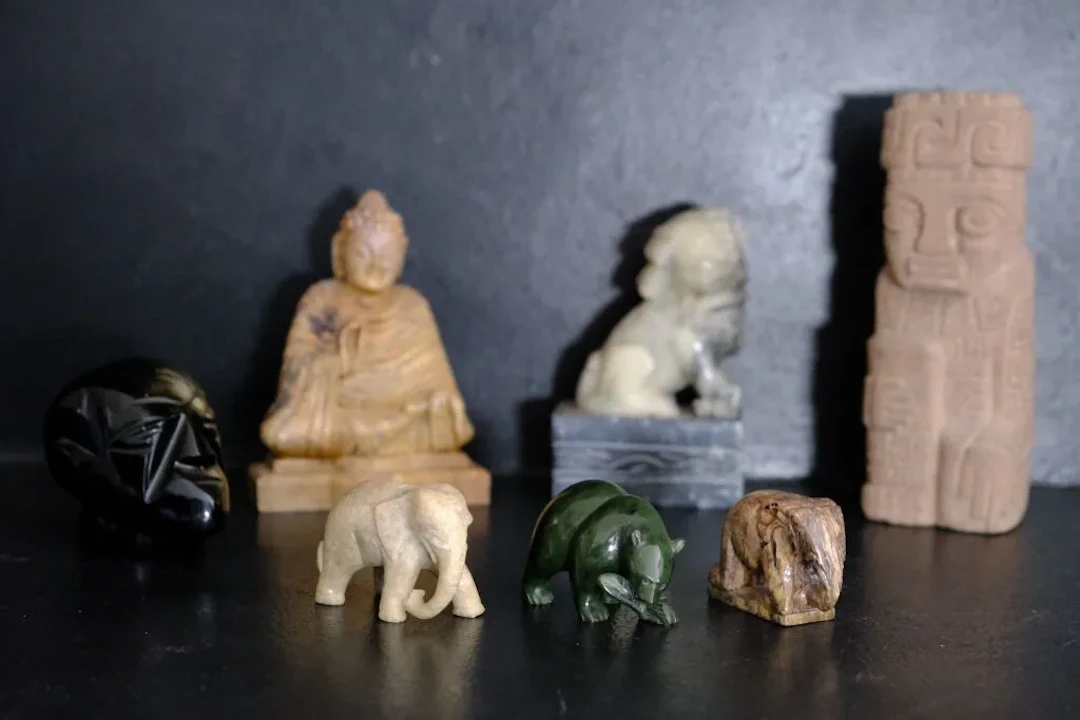 A collection of vacation souvenirs or museum reproductions made of