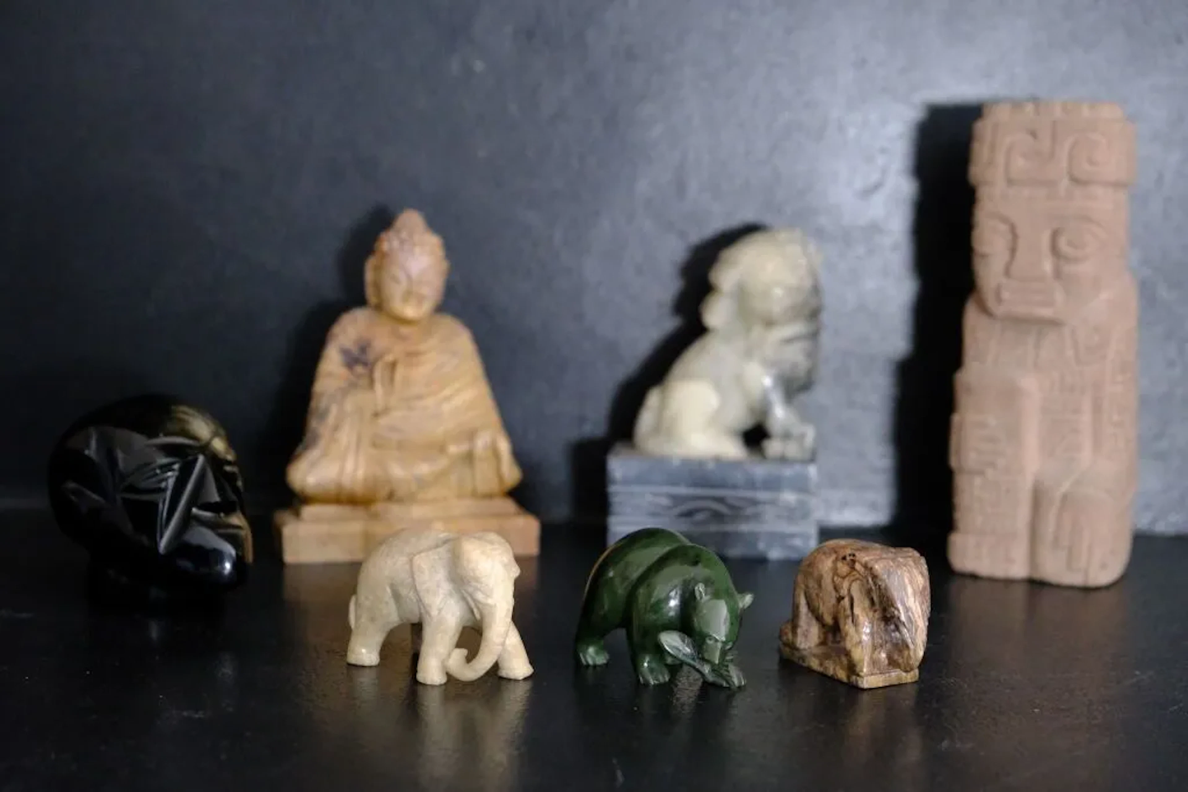 A collection of vacation souvenirs or museum reproductions made of
