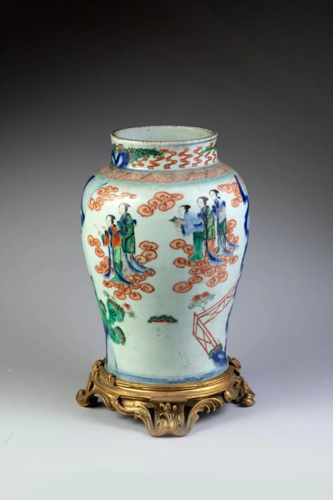 CHINA. Porcelain baluster vase with polychrome Wucai decoration depicting