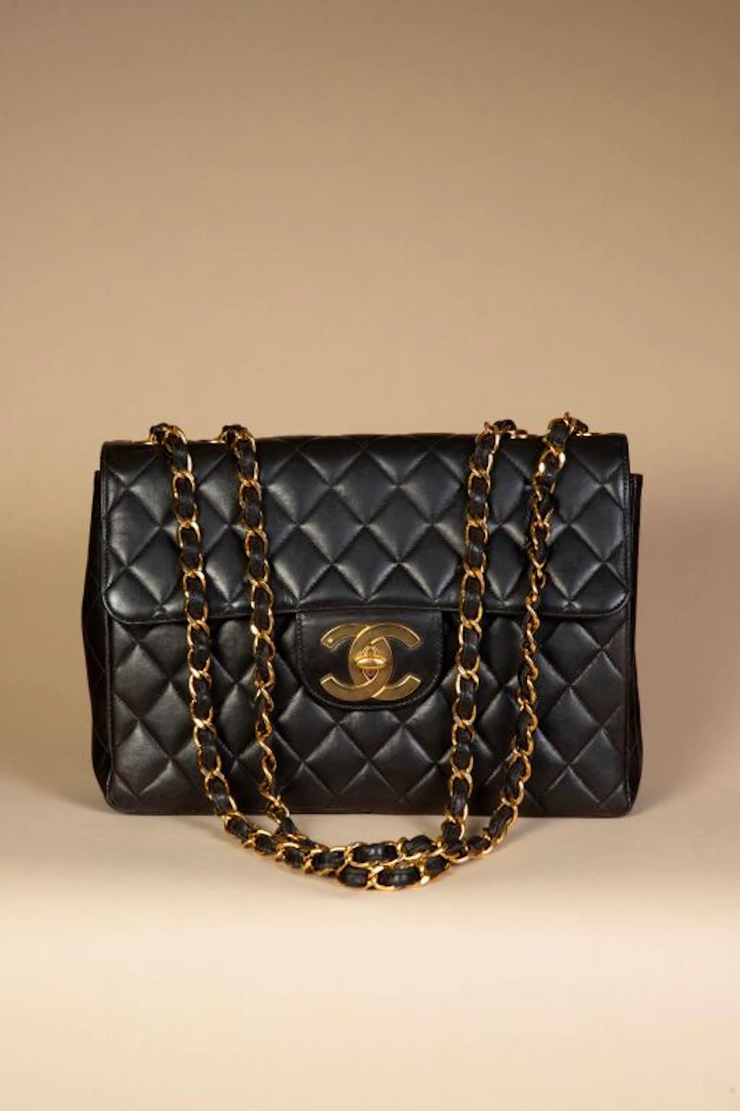 CHANEL. Vintage Timeless Jumbo Maxi bag, made of black quilted lambskin