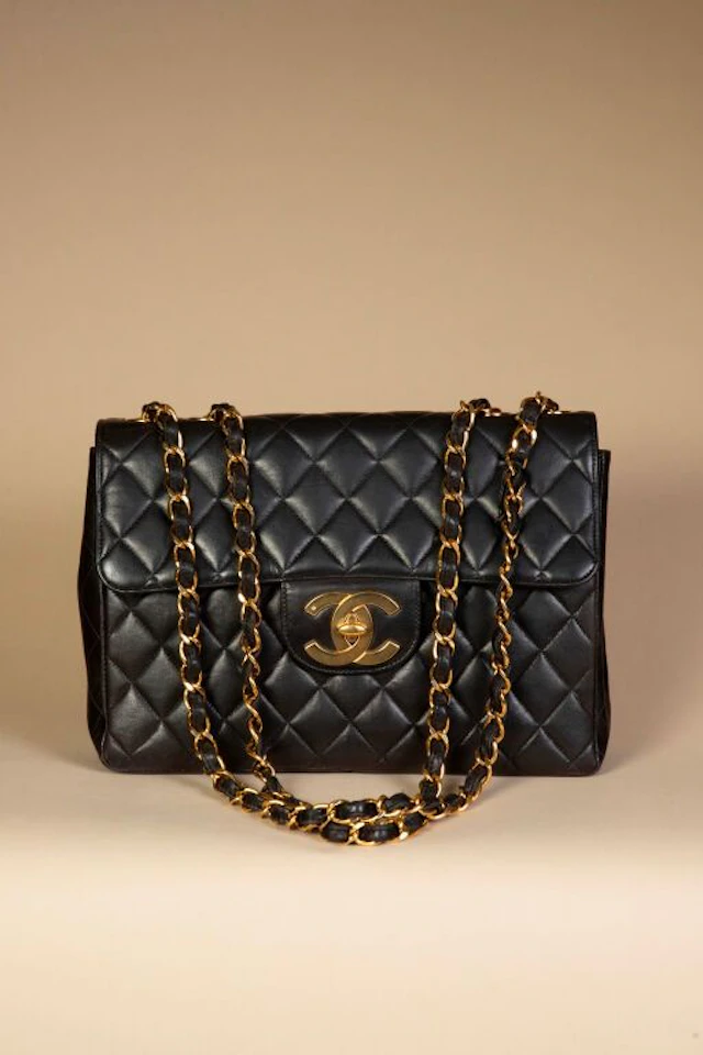 CHANEL. Vintage Timeless Jumbo Maxi bag, made of black quilted lambskin