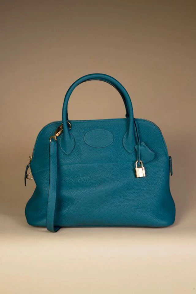 HERMÈS Paris (Made in France). Bolide 31 bag in Bosphore green grained
