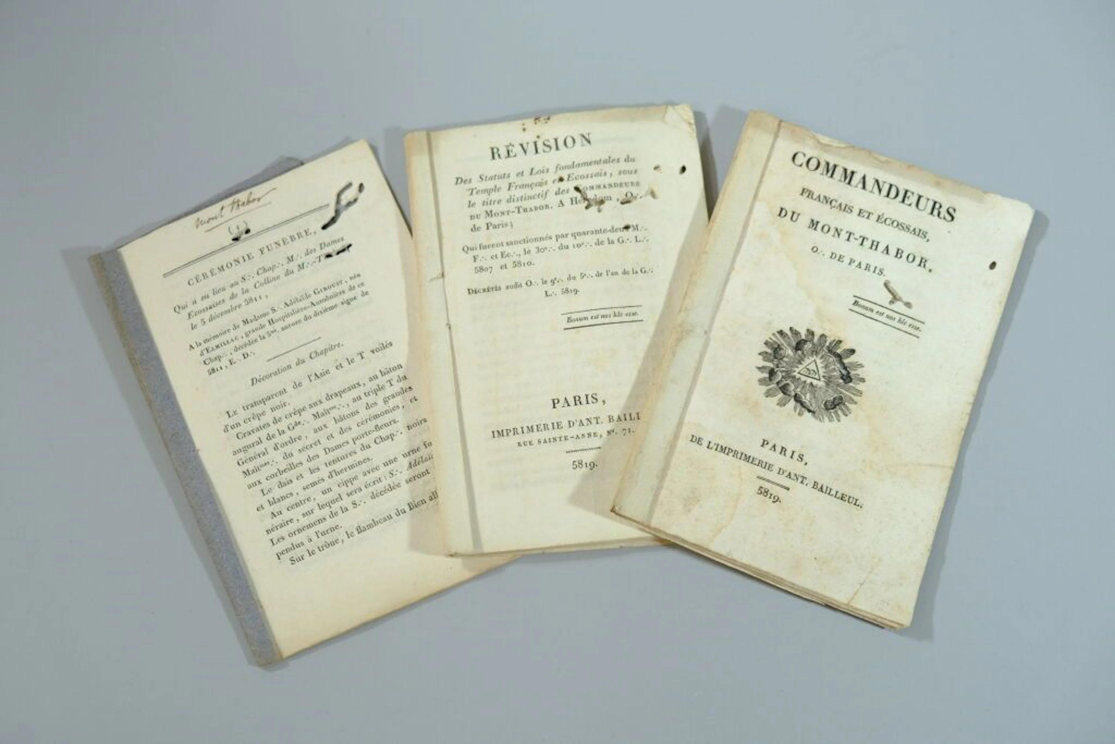 Mount Tabor, three booklets: - List of Commanders, Dignitaries, Funeral