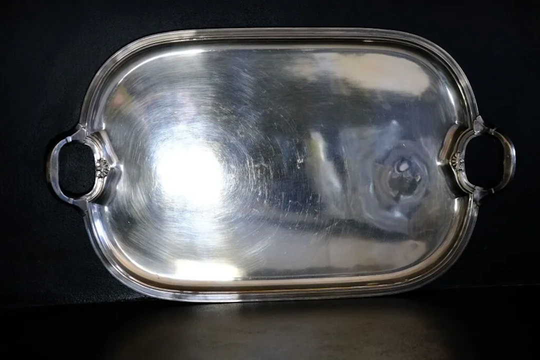 Silver plated metal tray. KAUFFER House in Nancy. Art Deco style.