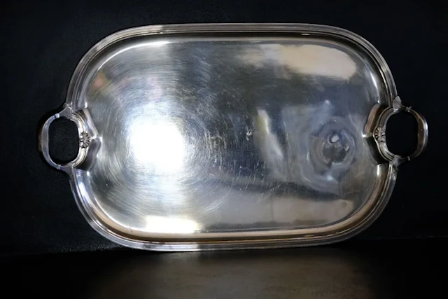 Silver plated metal tray. KAUFFER House in Nancy. Art Deco style.