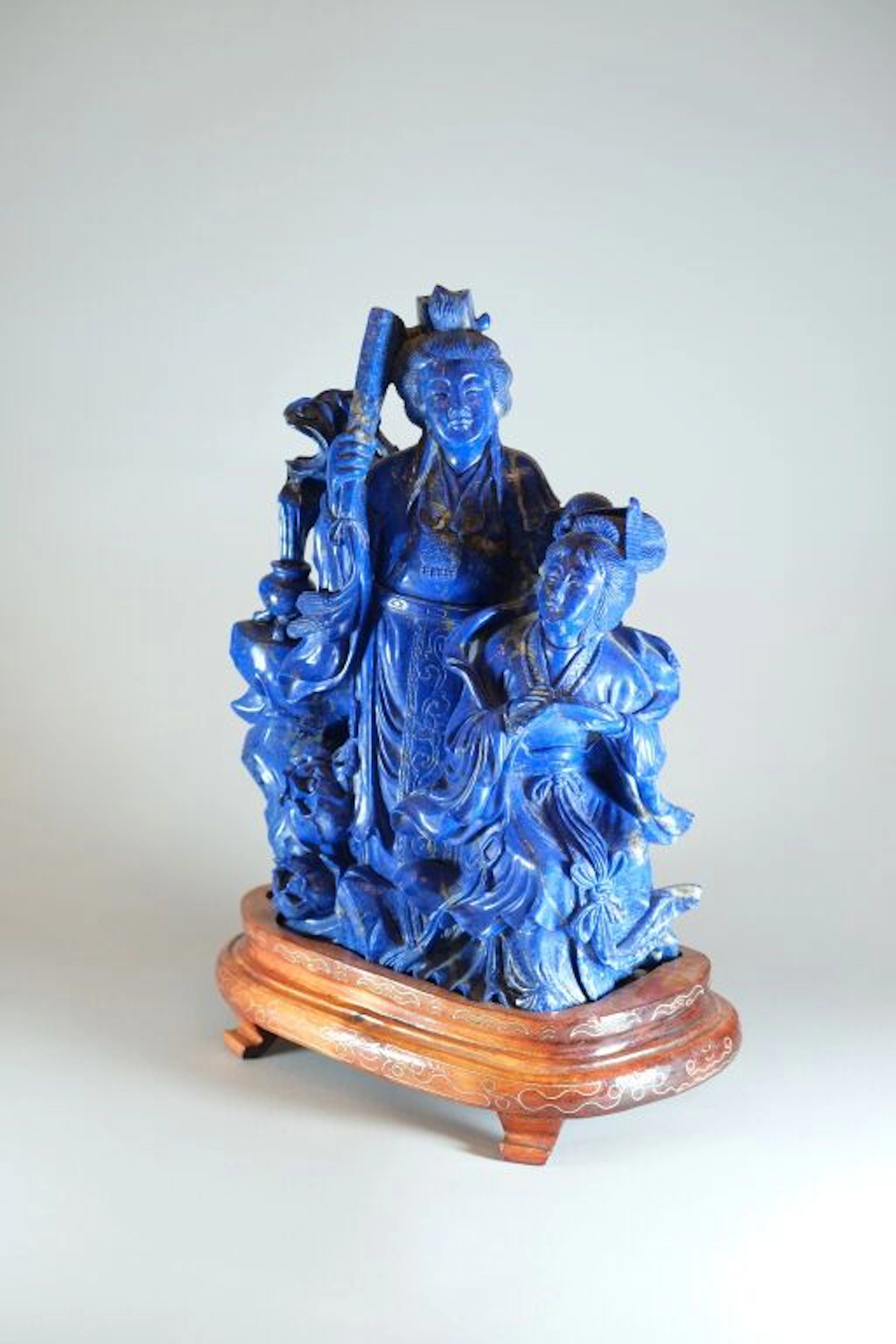 CHINA, 20th century. Lapis lazuli sculpture depicting two female deities