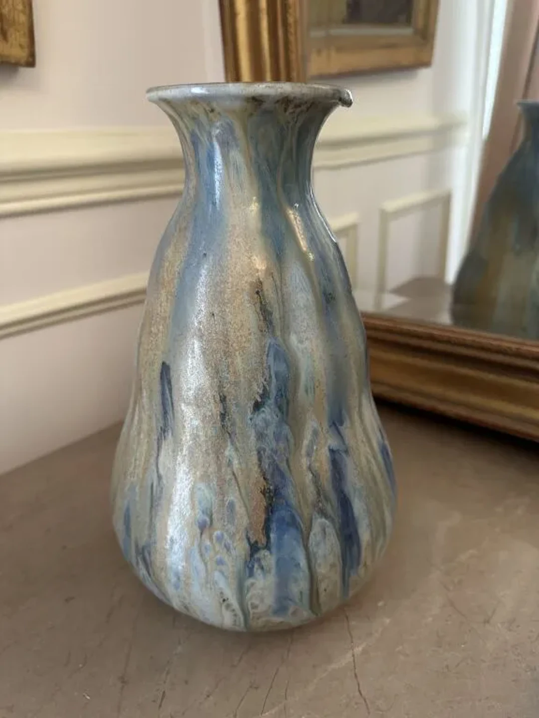 LEMPEREUR SARS-POTERIES. Glazed stoneware vase with blue, beige, and