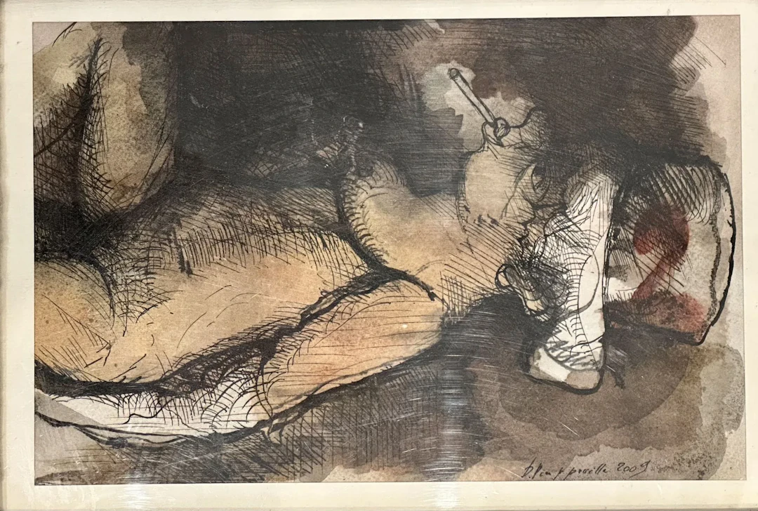 Denis POUPPEVILLE (1947-) Nude with a Cigarette, 2009. Watercolor