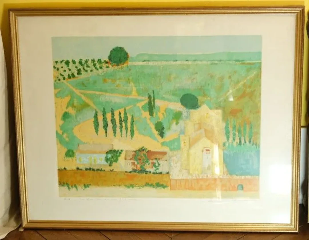 20th-Century French School. Landscape of Provence. Lithograph. Illegible