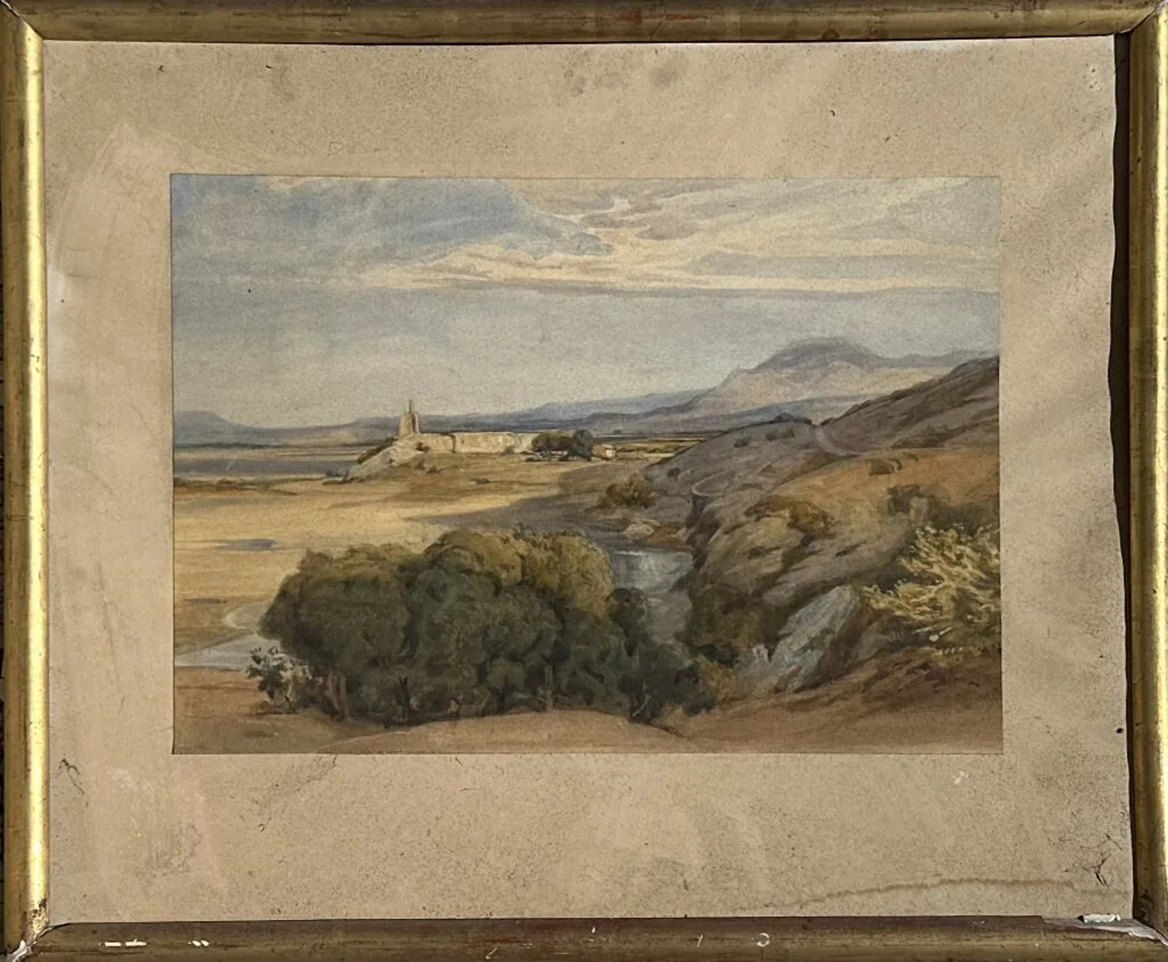 Late 19th-century school. Seaside and mountain landscape. Watercolor