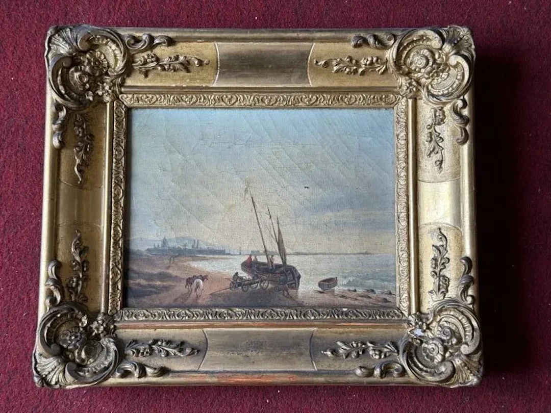 J. ANSELIN. View of Calais from Gravelines. Oil on canvas, titled