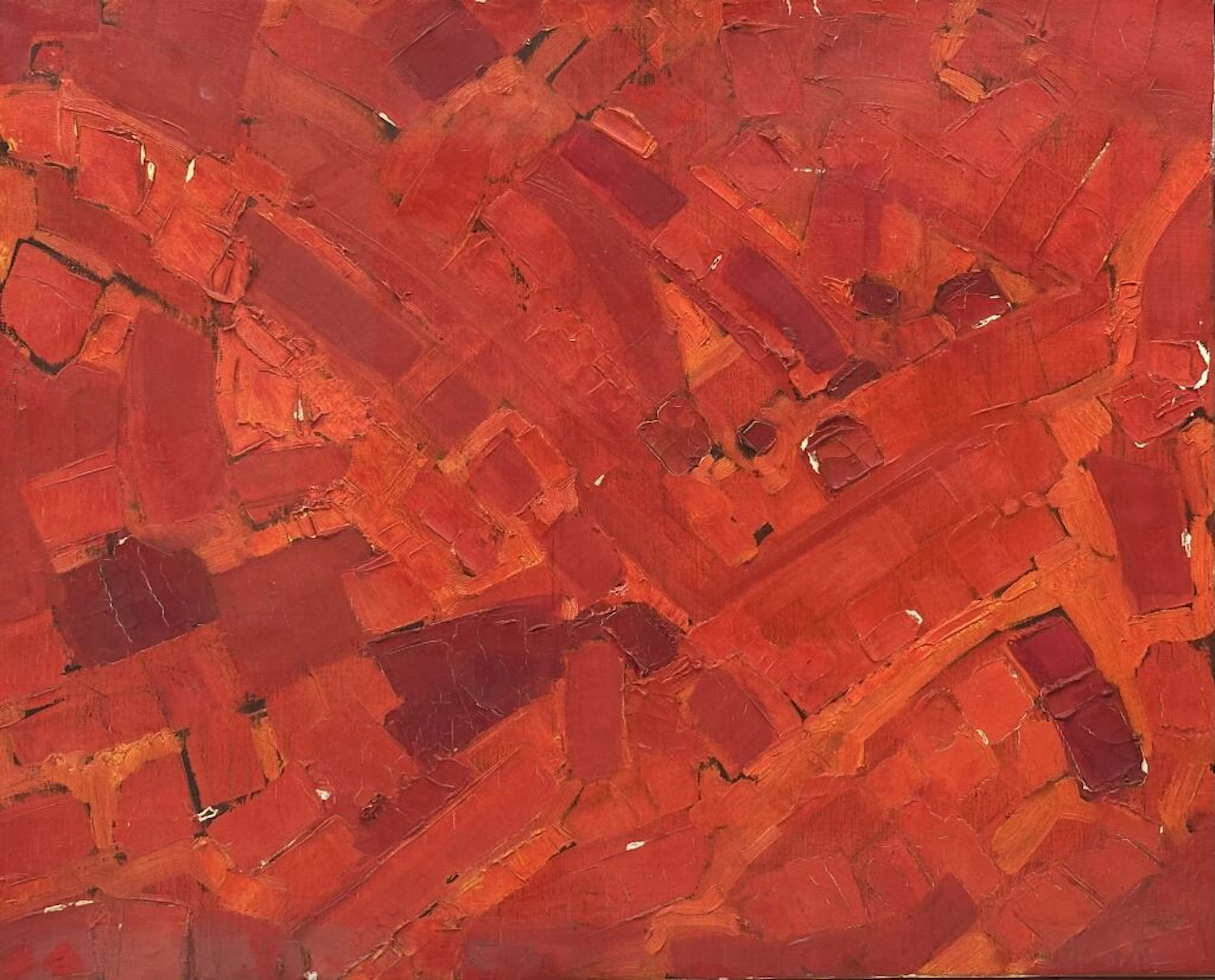 20th-Century Naïve Art - Abstraction. Red Abstraction. Mixed media