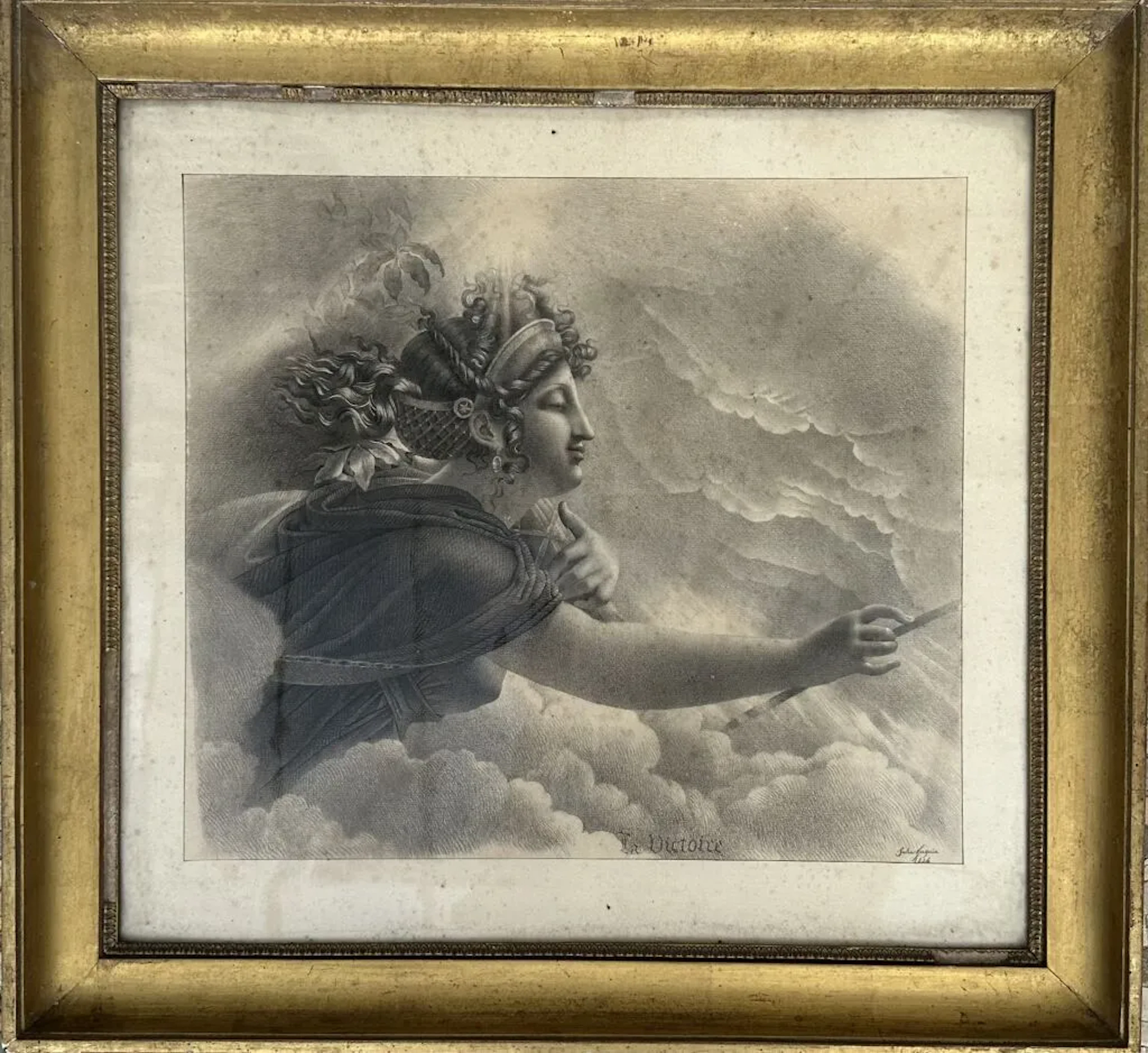 Julie HUGUIN (?) La Victoire, 1826. Drawing in gray pencil and stump.
