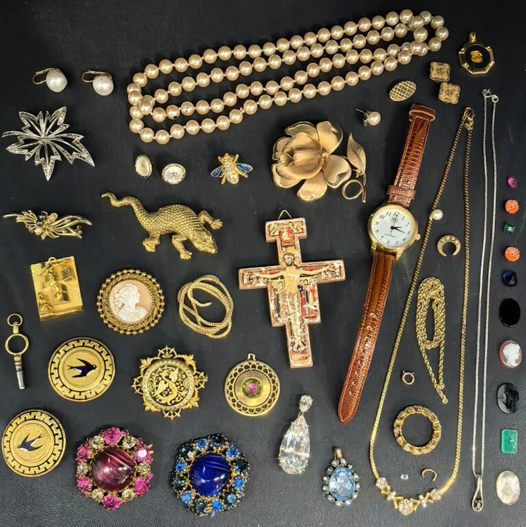 A collection of animal-themed items, particularly costume jewelry;