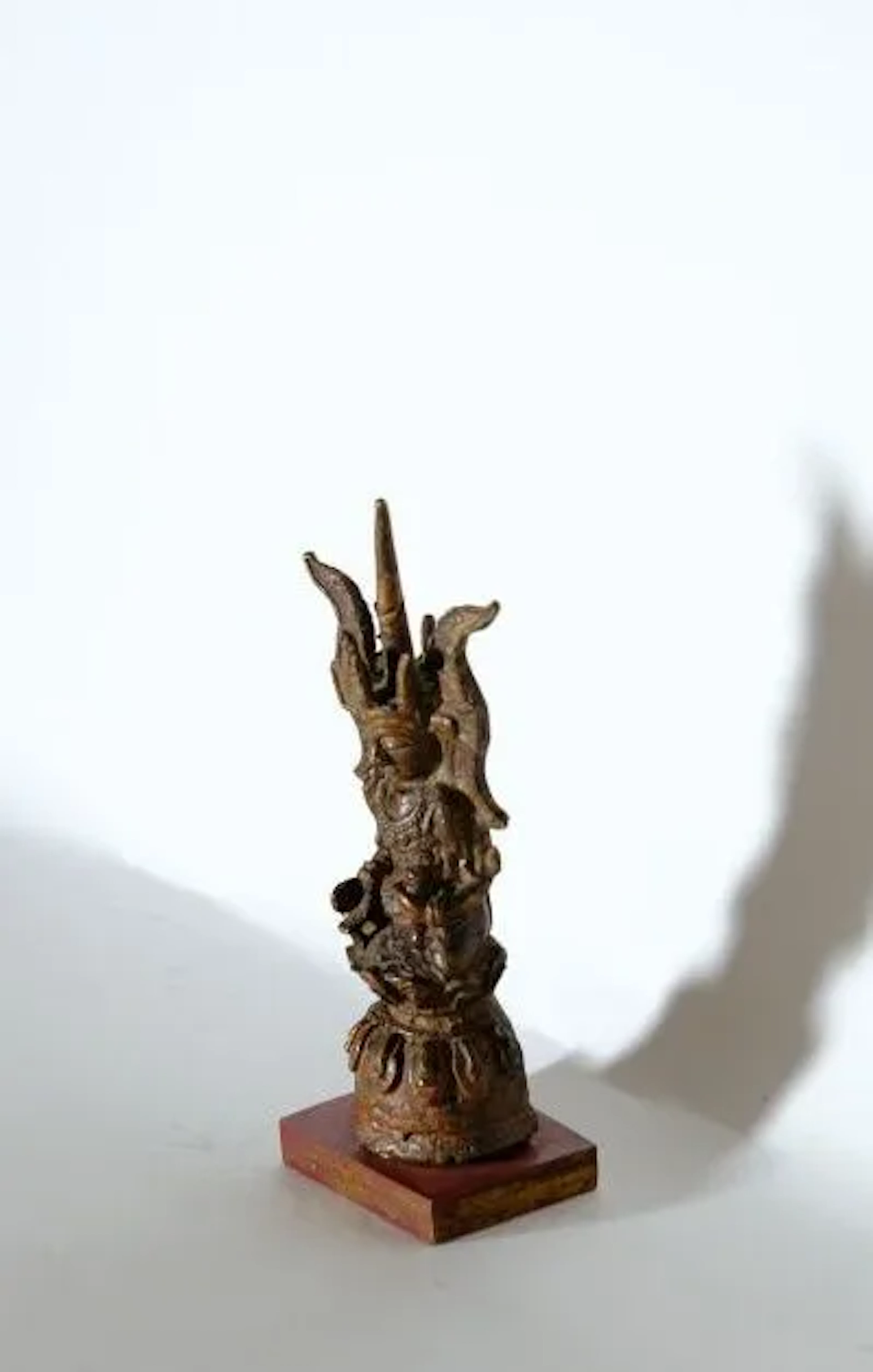 MYANMAR. Lacquered bronze Buddha statuette, depicted seated on a double