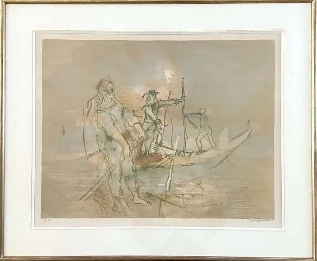Lucien FONTANAROSA (1912–1975). Gondoliers in Venice. Color lithograph.
