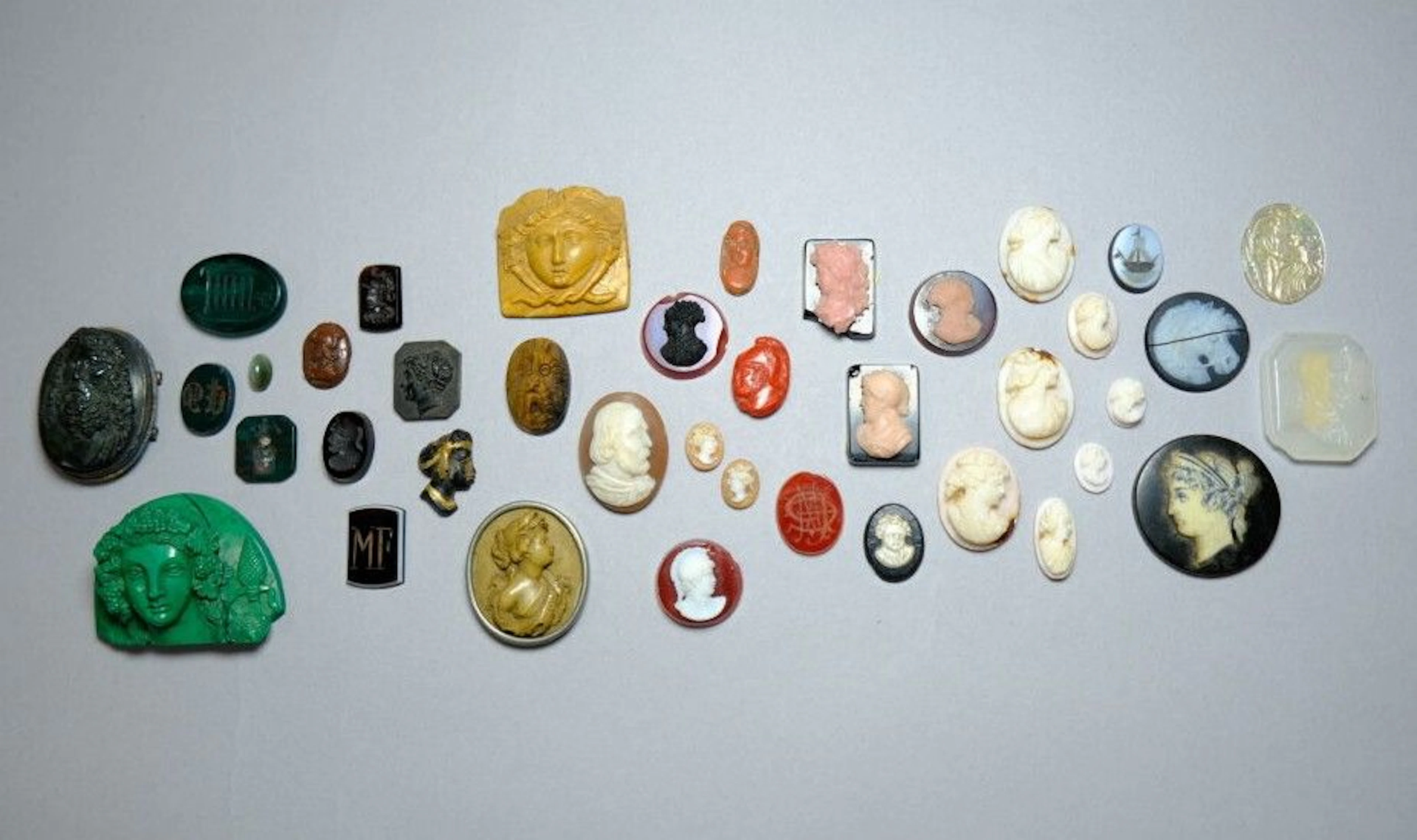 A significant collection of 44 cameos and a few intaglios made of