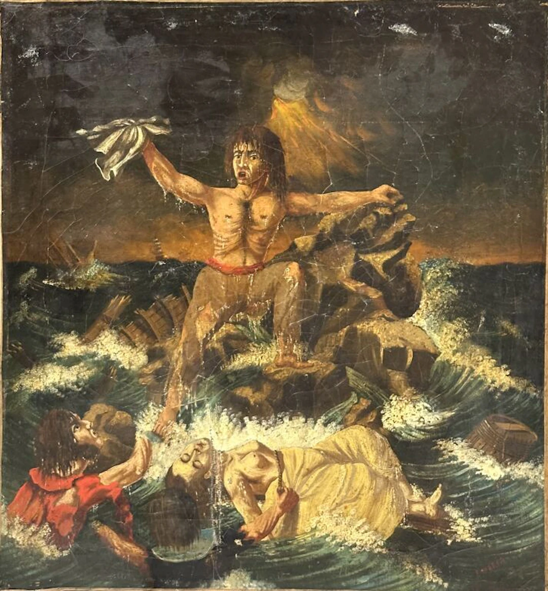 NAIVE School - 20th Century The Shipwreck, or Paul and Virginie Oil