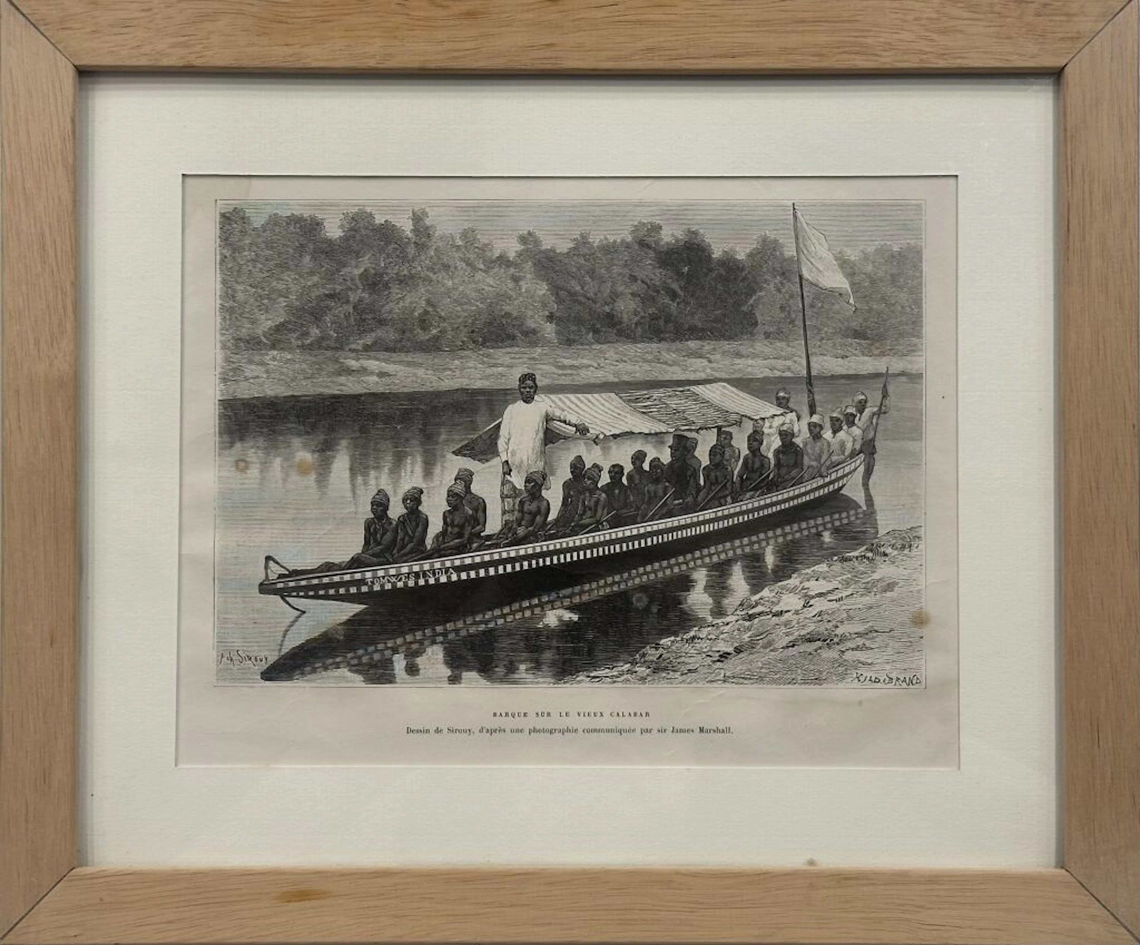 SOUTHERN NIGERIA. A boat on the Old Calabar River. Drawing by Achille