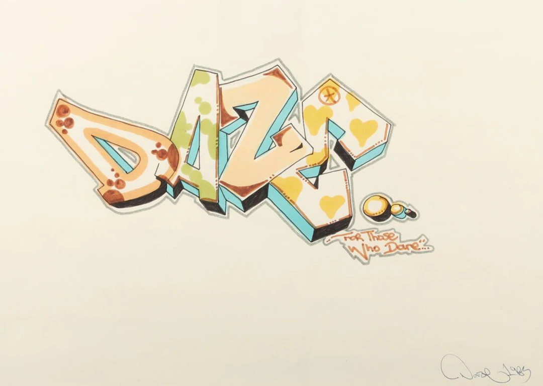 DAZE (born 1962). For those who dare. Felt pen on paper. Signed and
