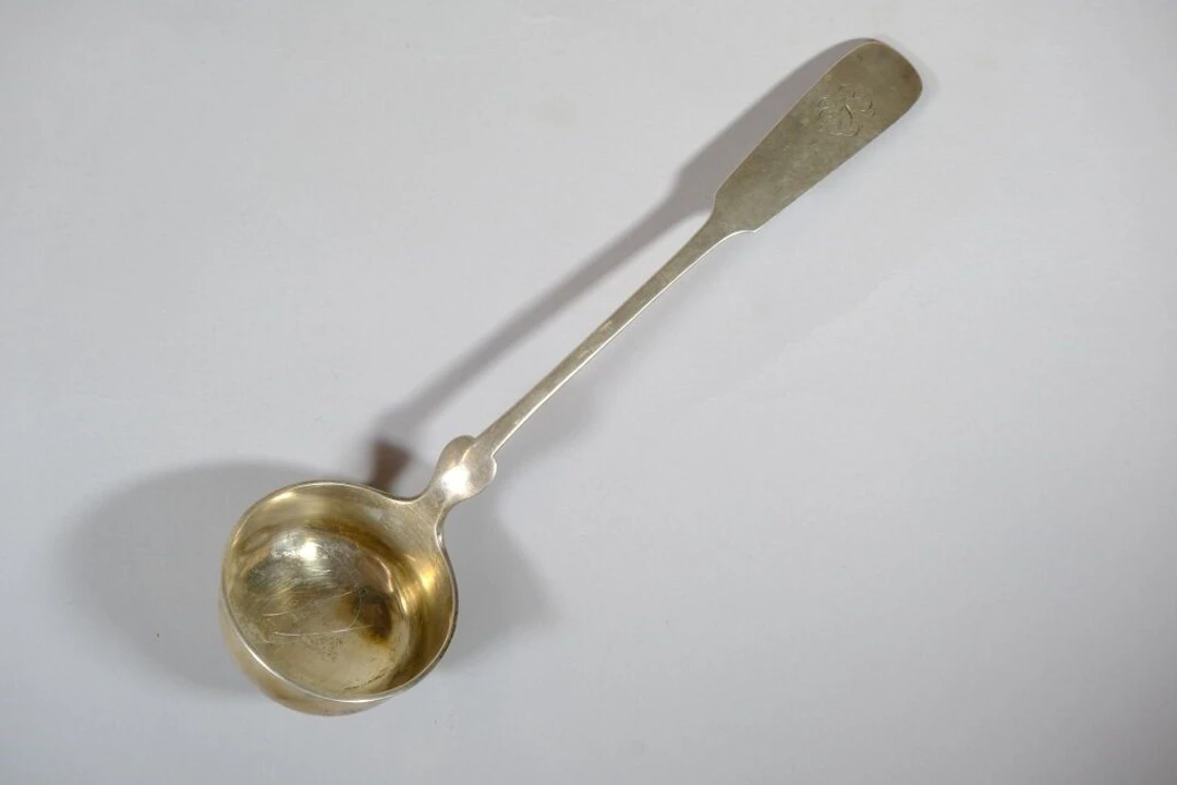 GERMANY. 800/1000 silver ladle, marked "W.K" on the reverse and "S.H."