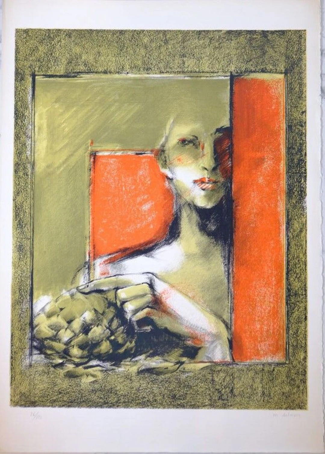 Michèle SALMON (1946–2009) Portrait of a Woman. Color lithograph on