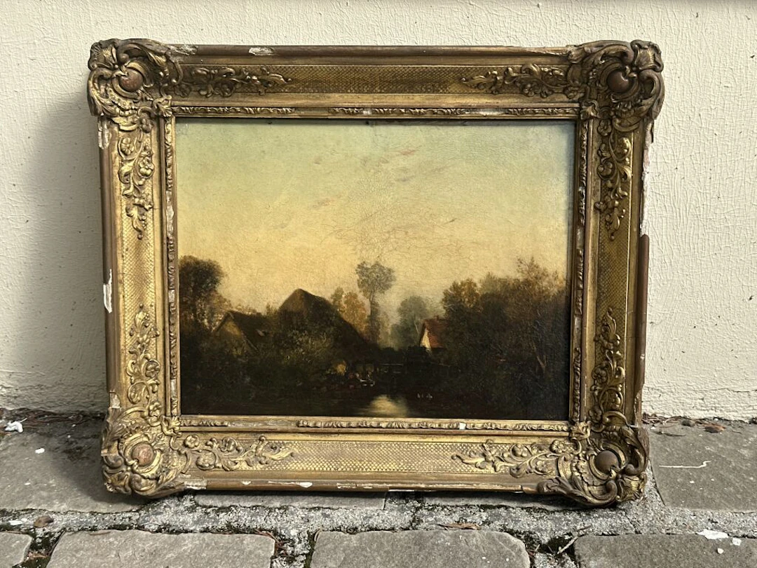 Early 19th-century French school. Washerwomen. Oil on panel. 24.5