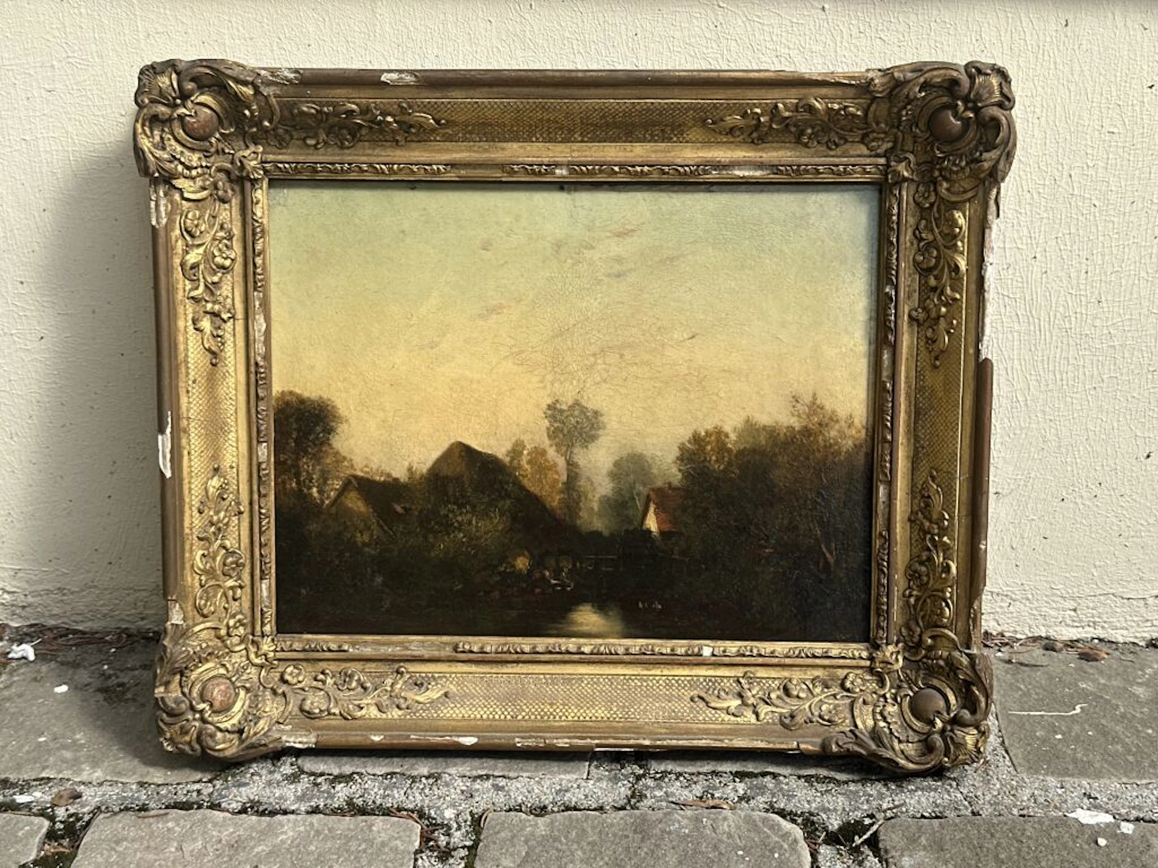 Early 19th-century French school. Washerwomen. Oil on panel. 24.5