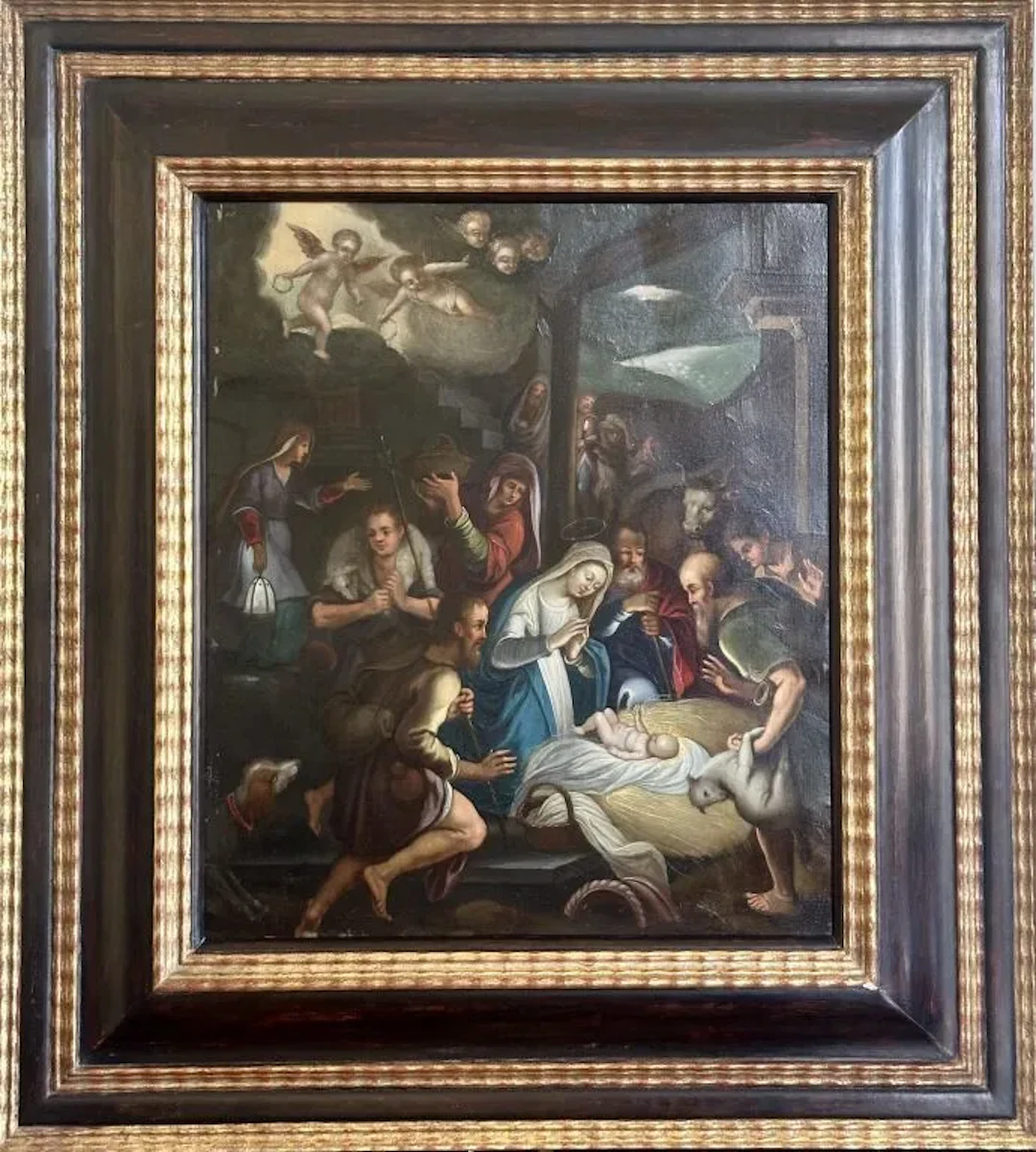 Late 17th-century Flemish school. Nativity. Oil on copper. 33.5 x