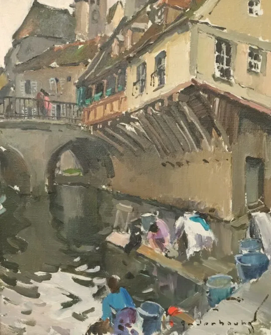 Paul HANDERBOUHR (1909–2006). View from below the bridge; ferries.