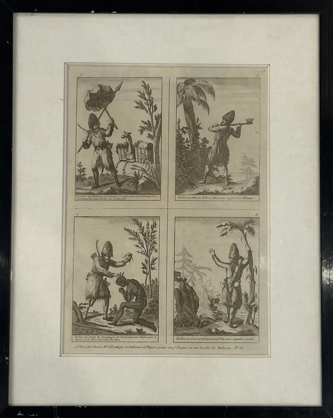 ROBINSON CRUSOE. A set of 4 engravings numbered 5 through 8 on a large