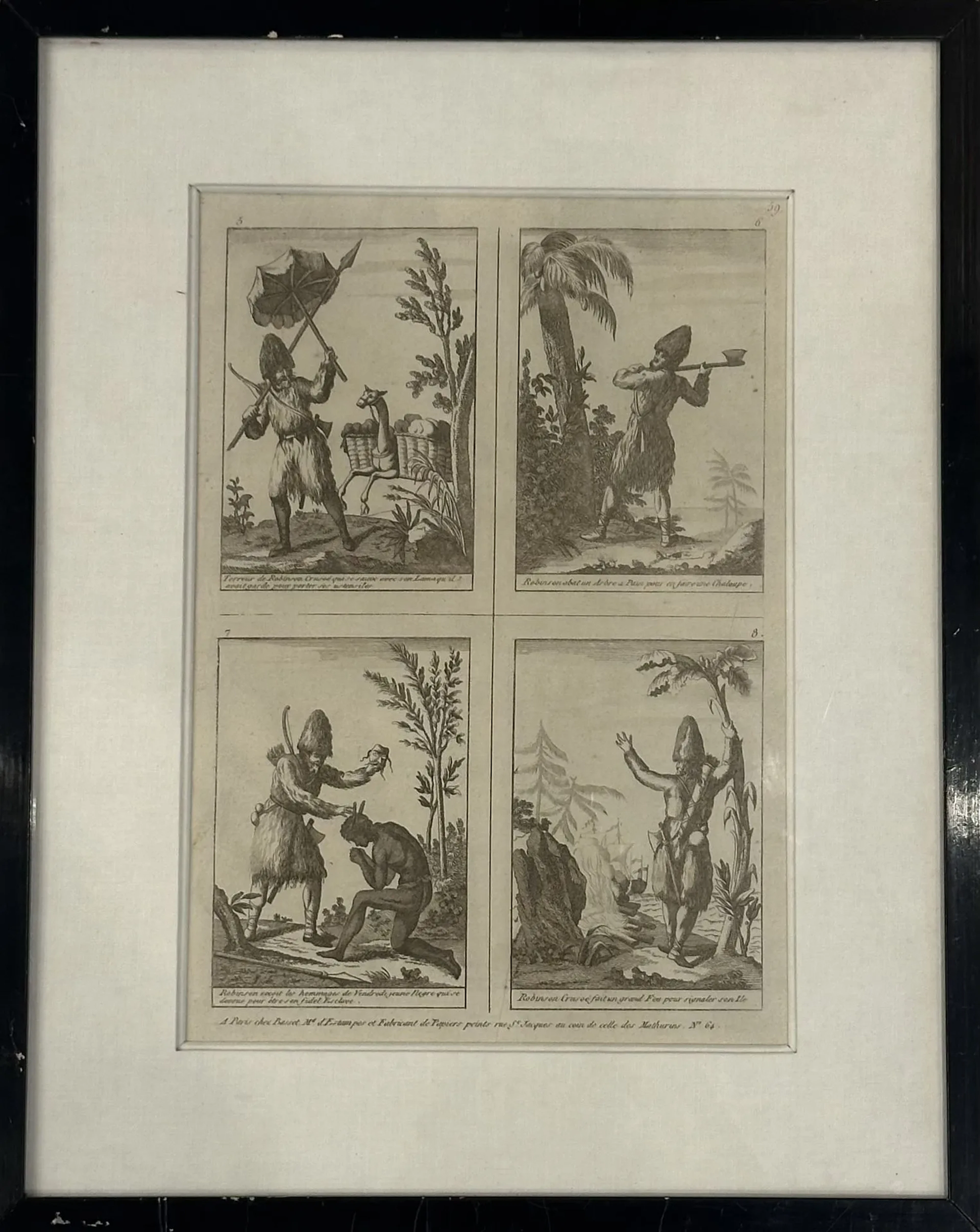 ROBINSON CRUSOE. A set of 4 engravings numbered 5 through 8 on a large