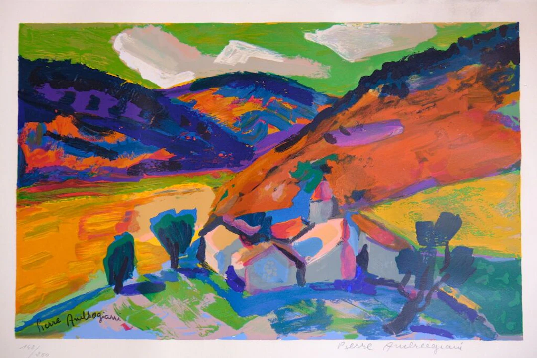 Pierre ANBROGIANI (1907–1985) Landscape of Provence. Color lithograph