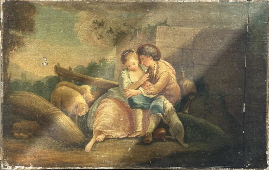 French school in the style of LANCRET. Pastoral scene. Oil on canvas.