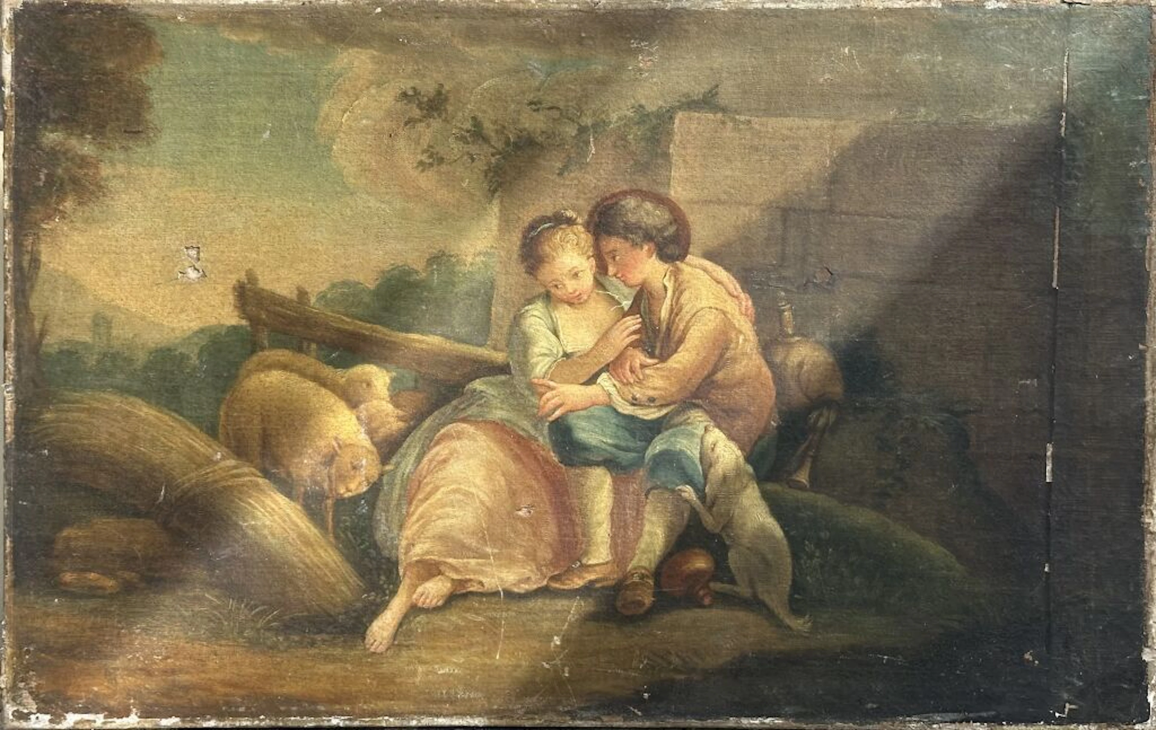 French school in the style of LANCRET. Pastoral scene. Oil on canvas.