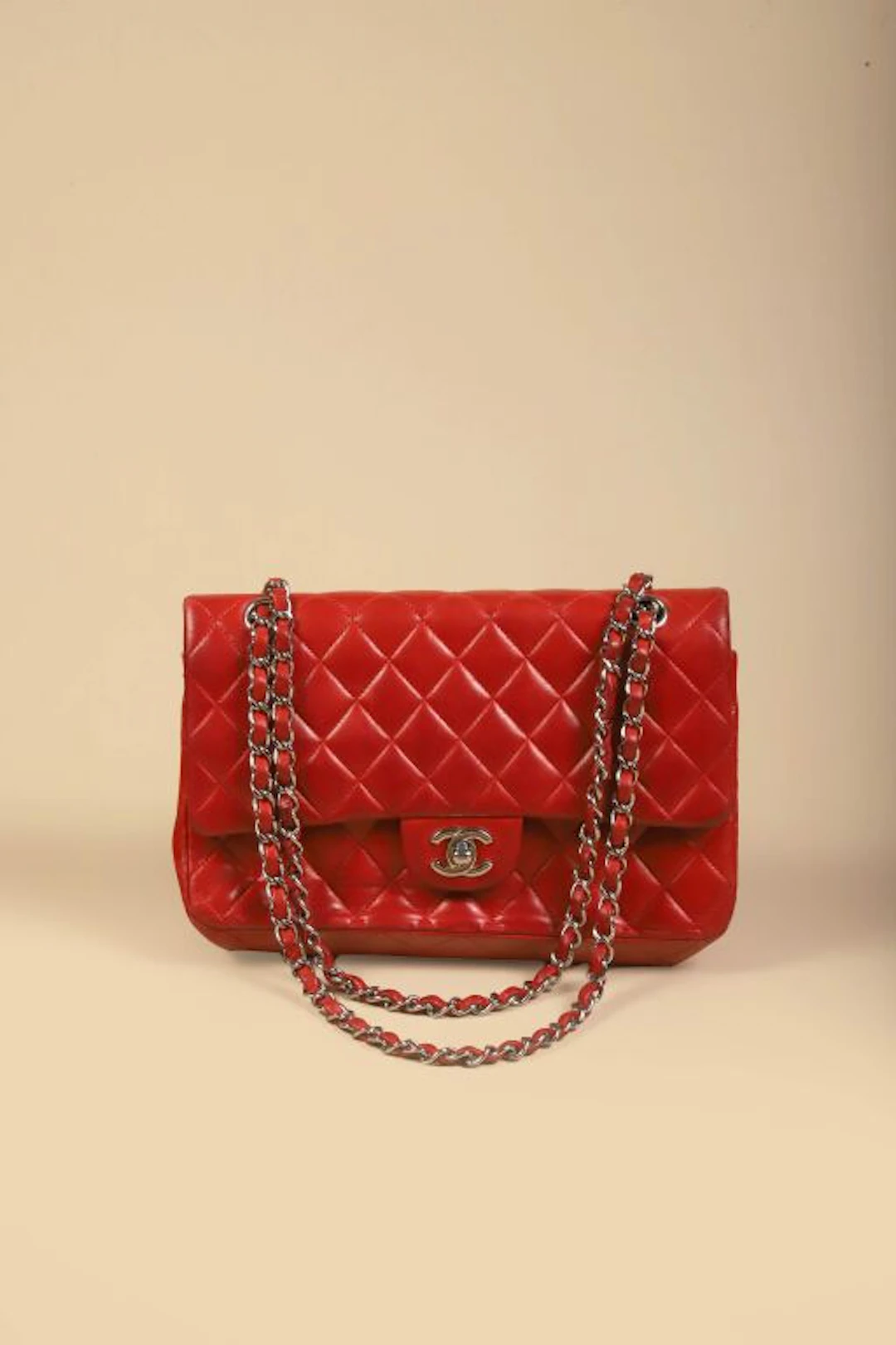 CHANEL (Made in France). Timeless bag in bright red quilted lambskin
