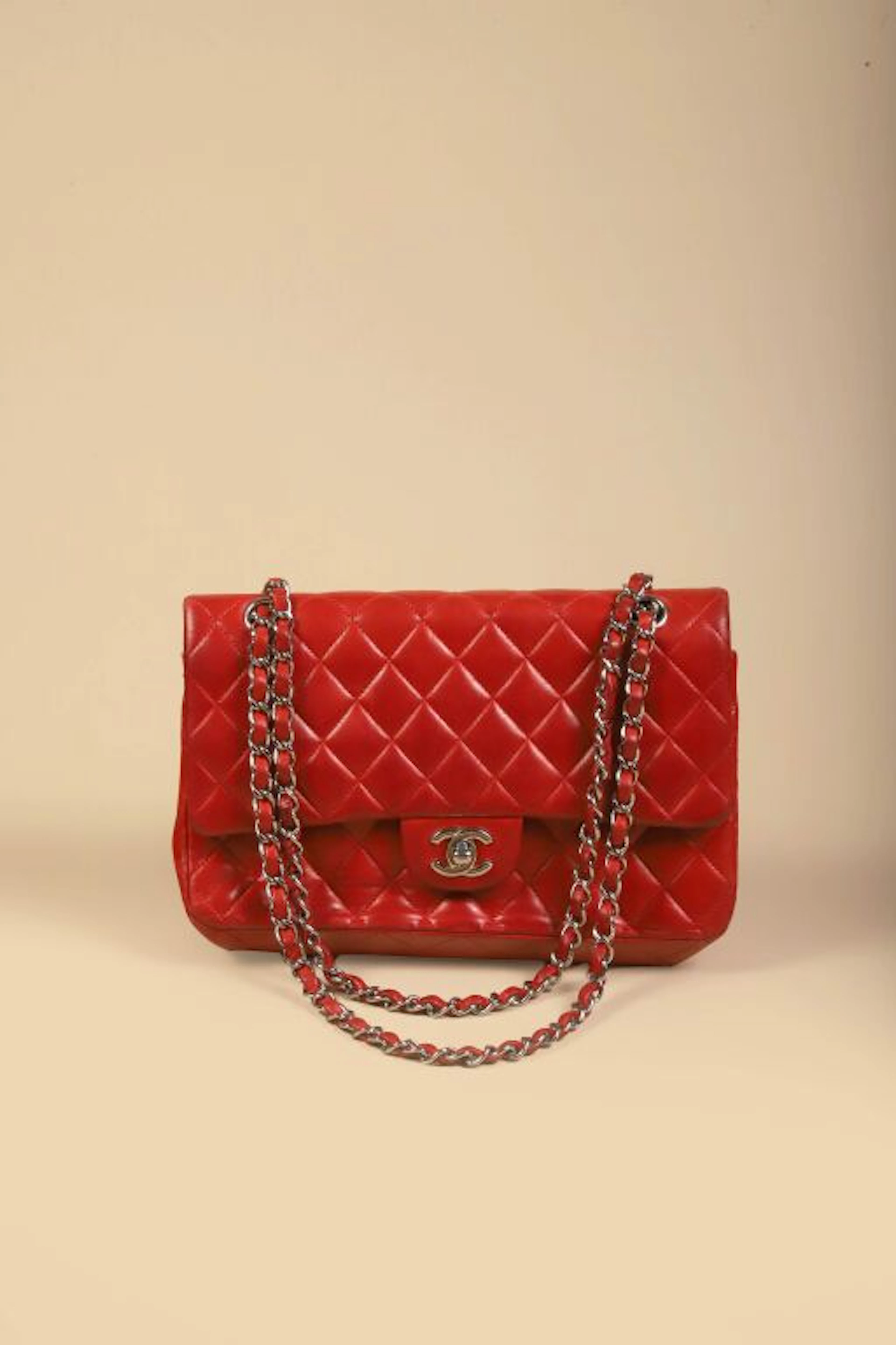 CHANEL (Made in France). Timeless bag in bright red quilted lambskin