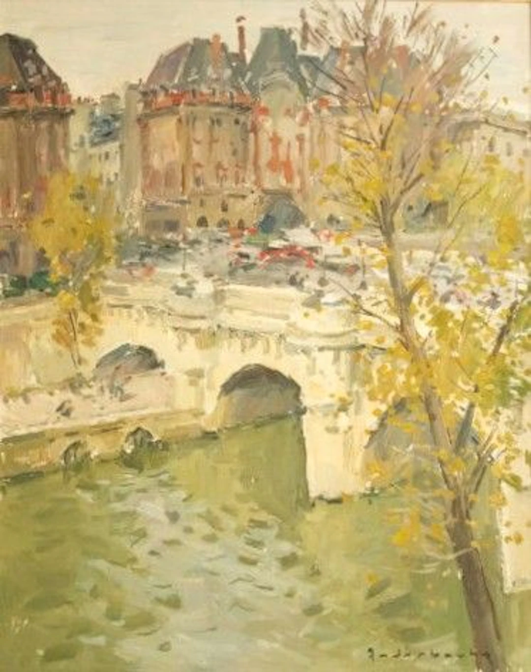Paul HANDERBOUHR (1909–2006). Quais de Seine, Pont Neuf, Paris. Oil