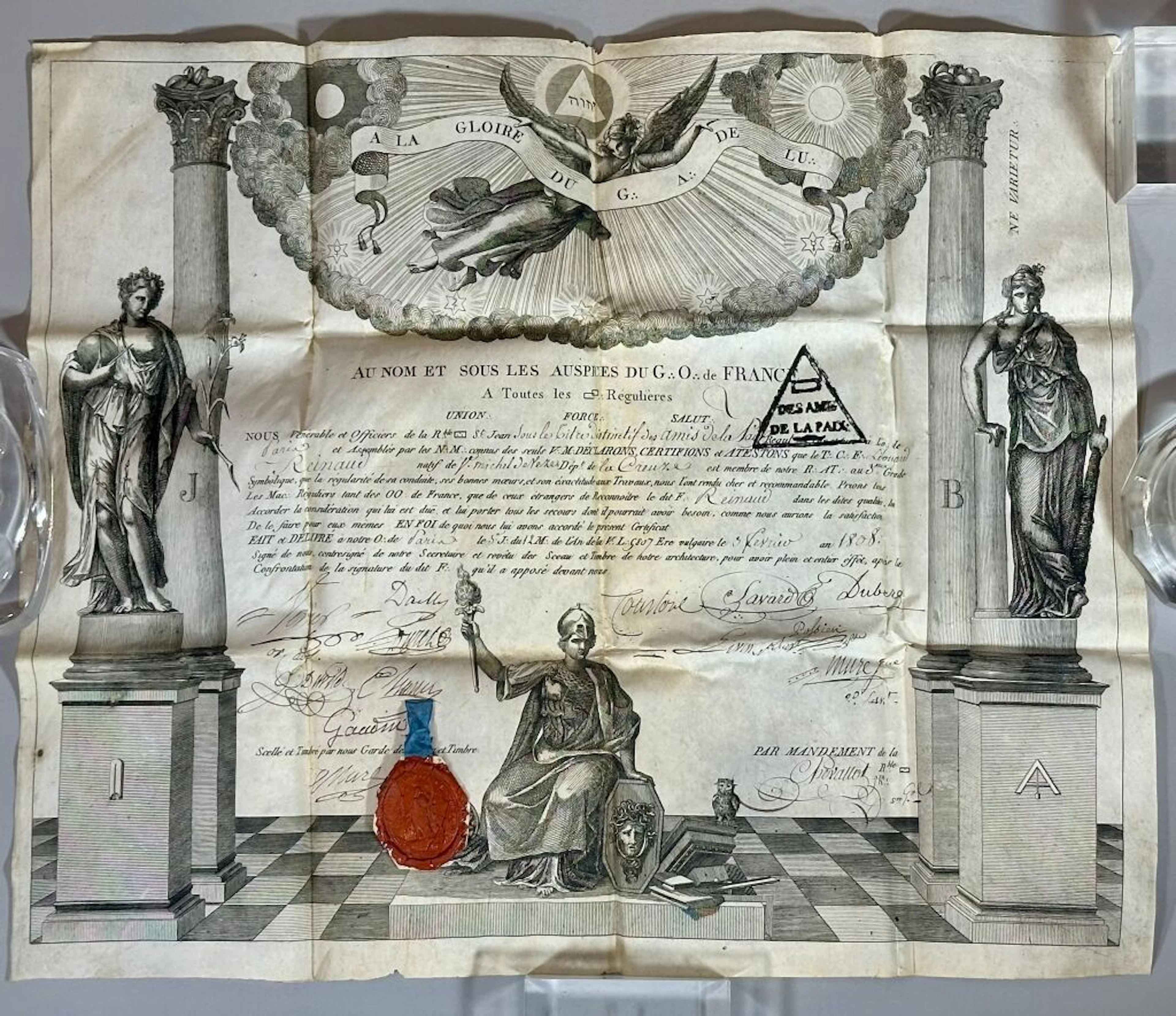 Parchment diploma from the Grand Orient de France awarded to Brother