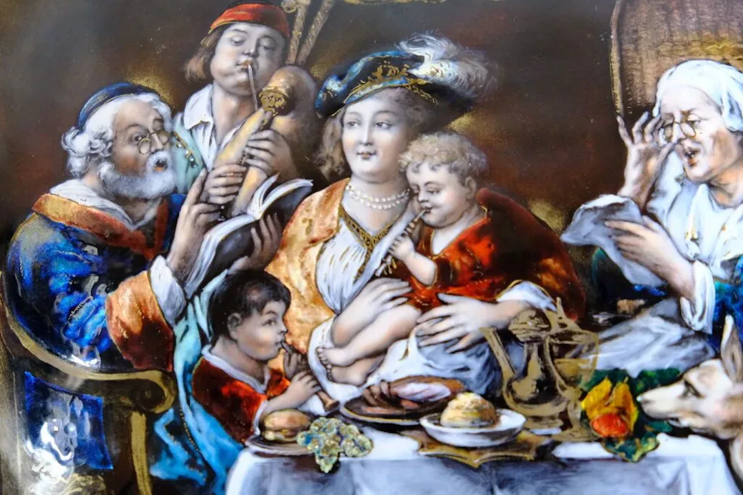 After Jacob JORDAENS (1593–1678) The Family Concert. Painted enamel