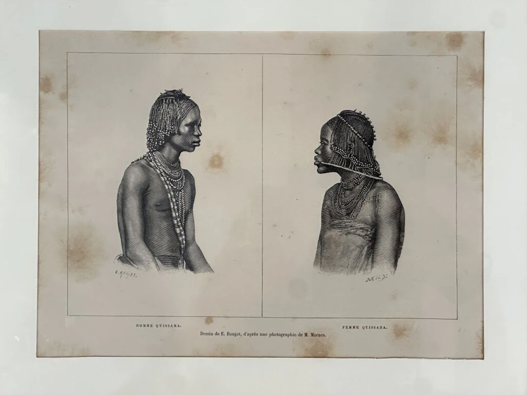 A Man and a Woman from Quissama. Drawing by E. Ronjar. Based on a