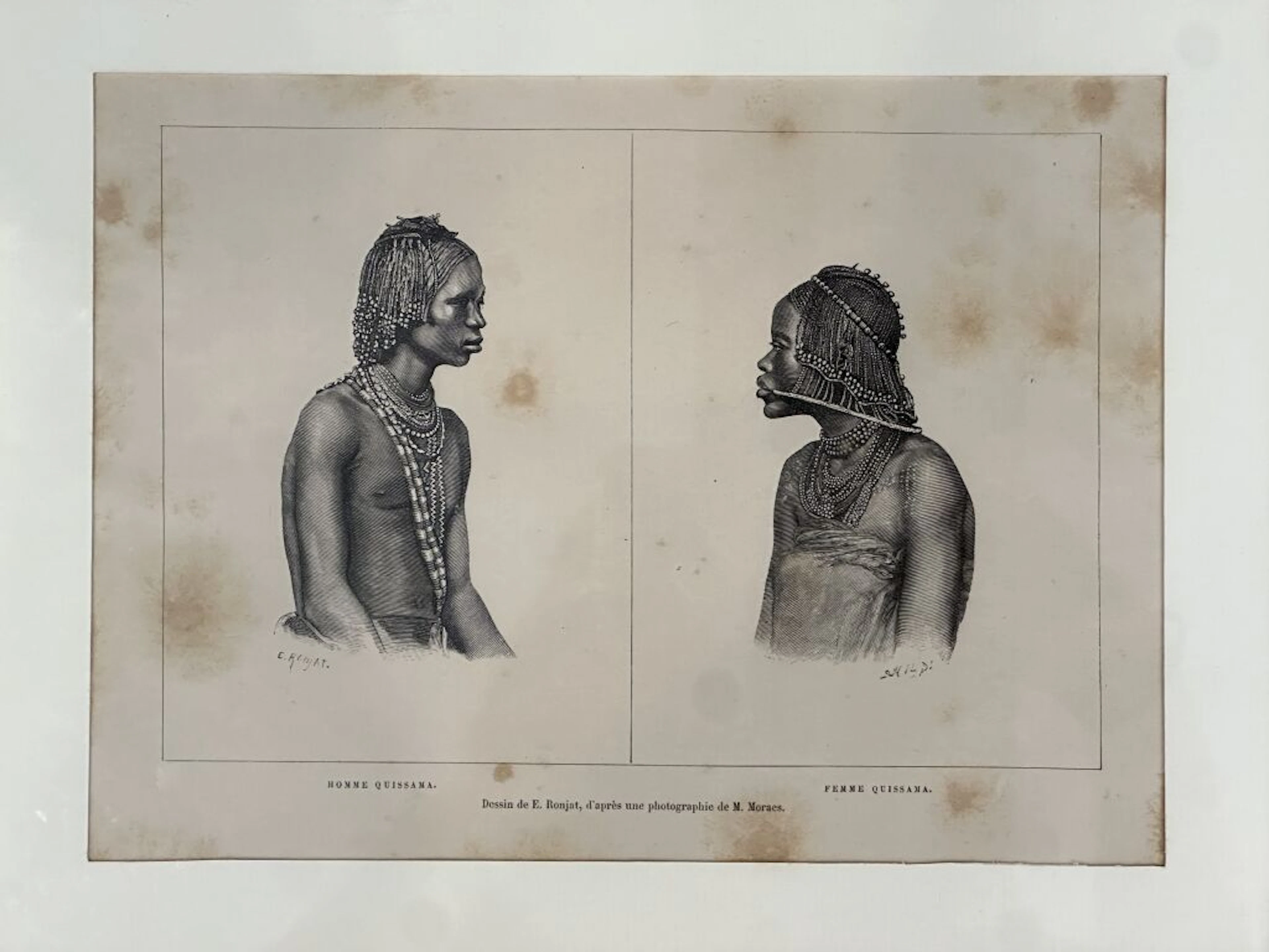 A Man and a Woman from Quissama. Drawing by E. Ronjar. Based on a
