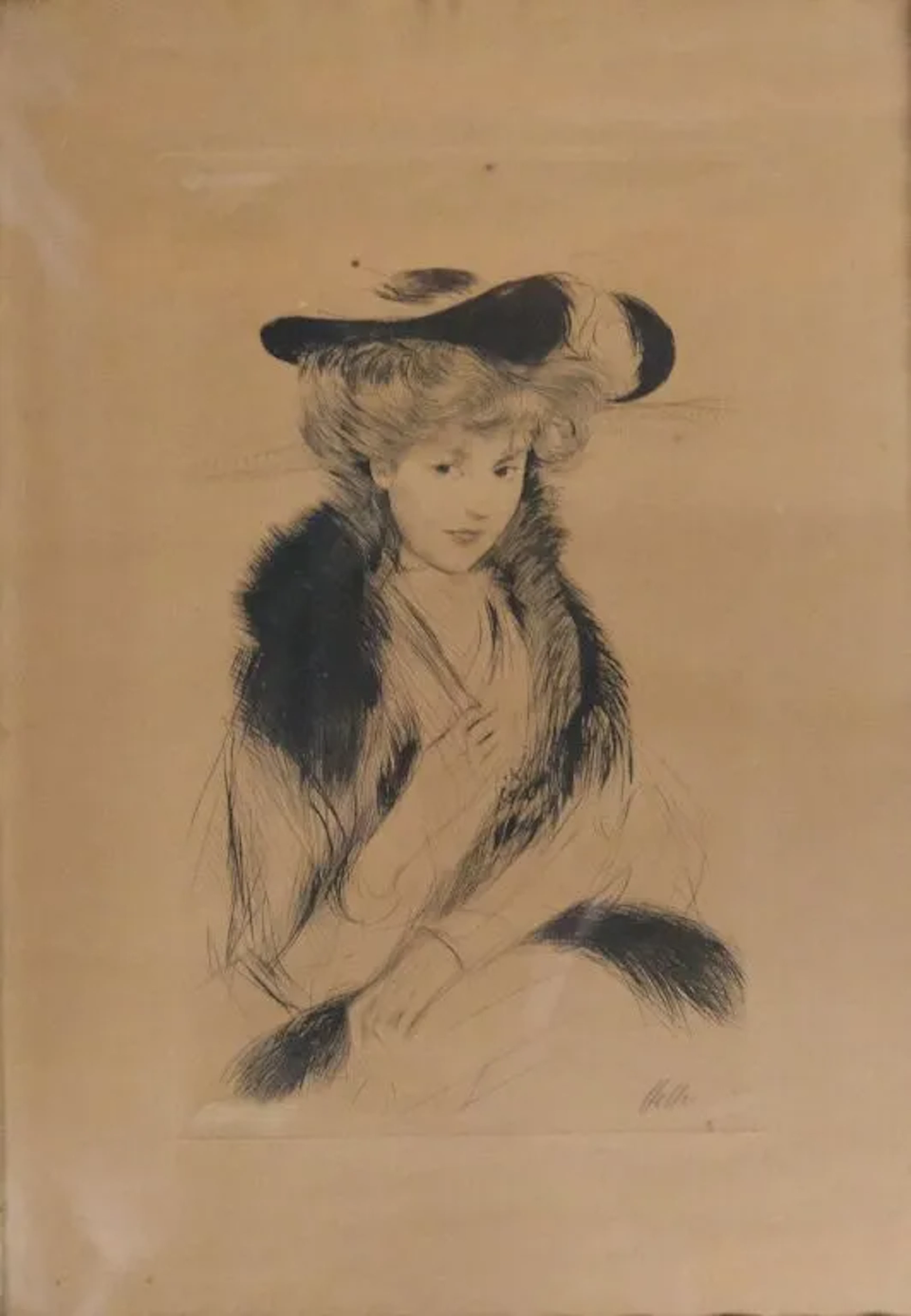Paul César HELLEU (1859–1927). Elegant Woman in a Hat. Print. Signed