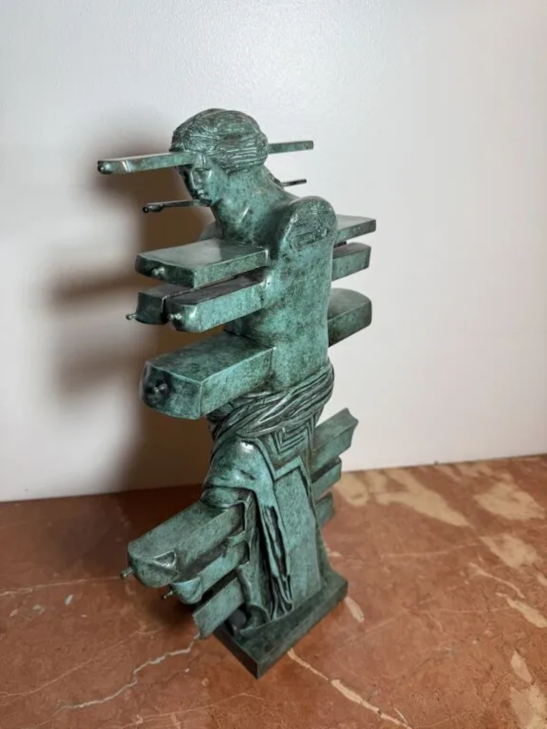 20th-century school. Antique-style bust with drawers. Surrealist sculpture