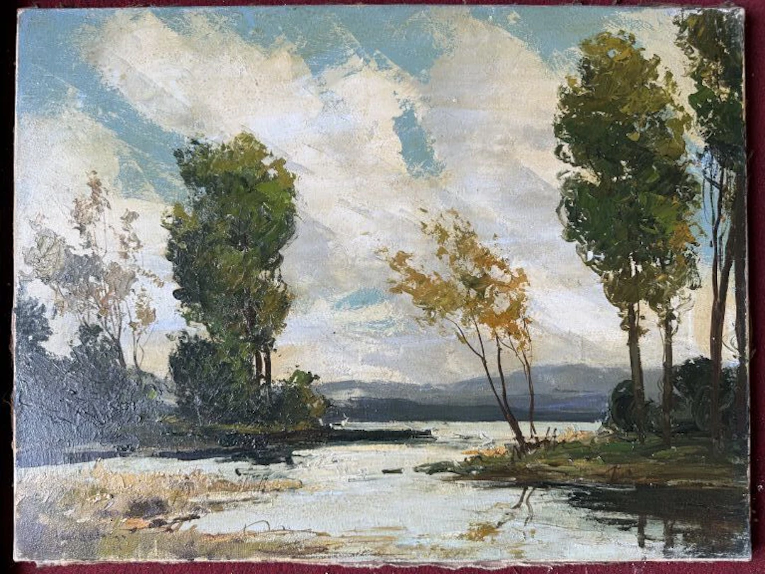 Jan SARTOZY? Charente Landscape by the River. Oil on canvas, signed