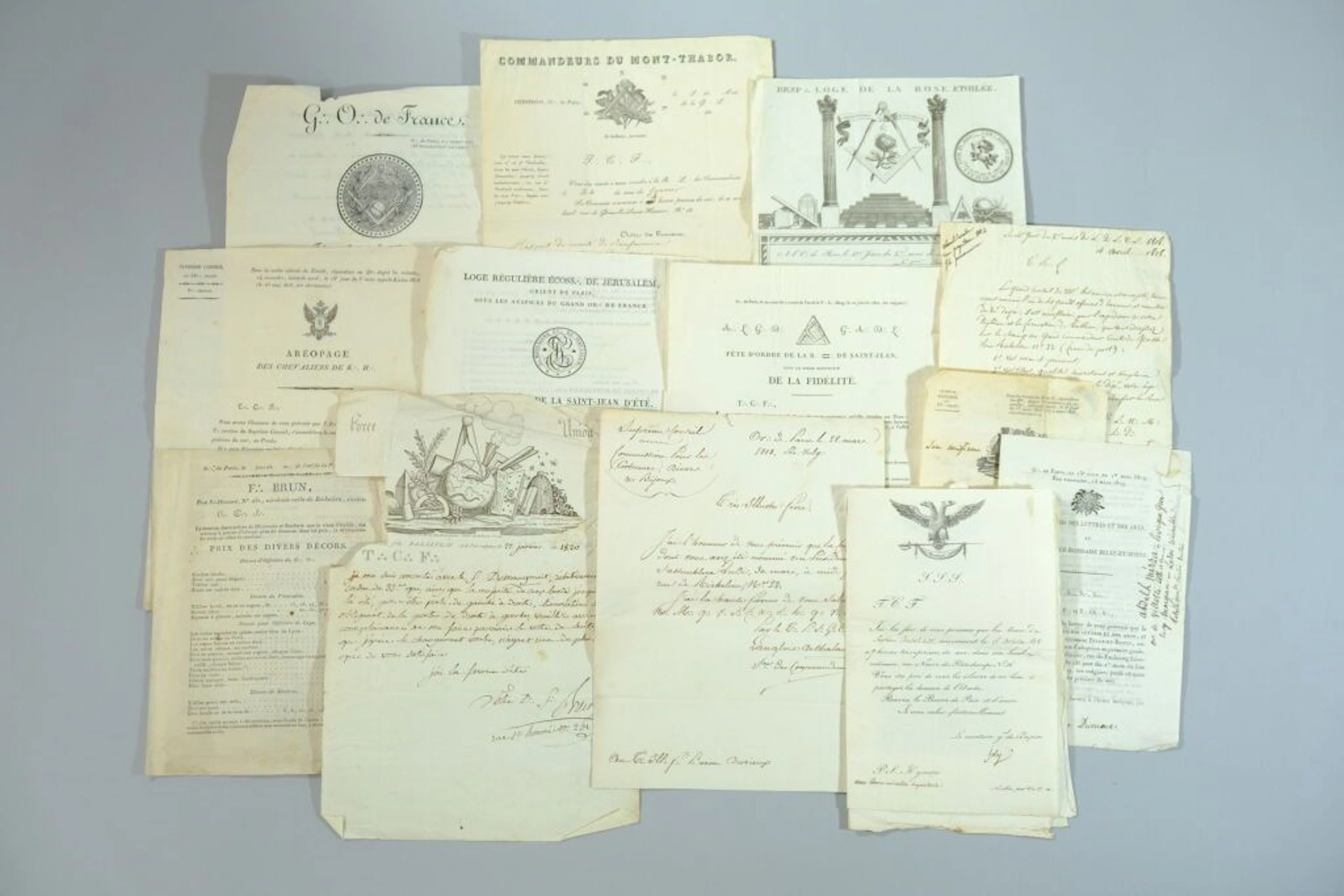 Collection of Masonic documents, circa 1820, concerning Count Antoine