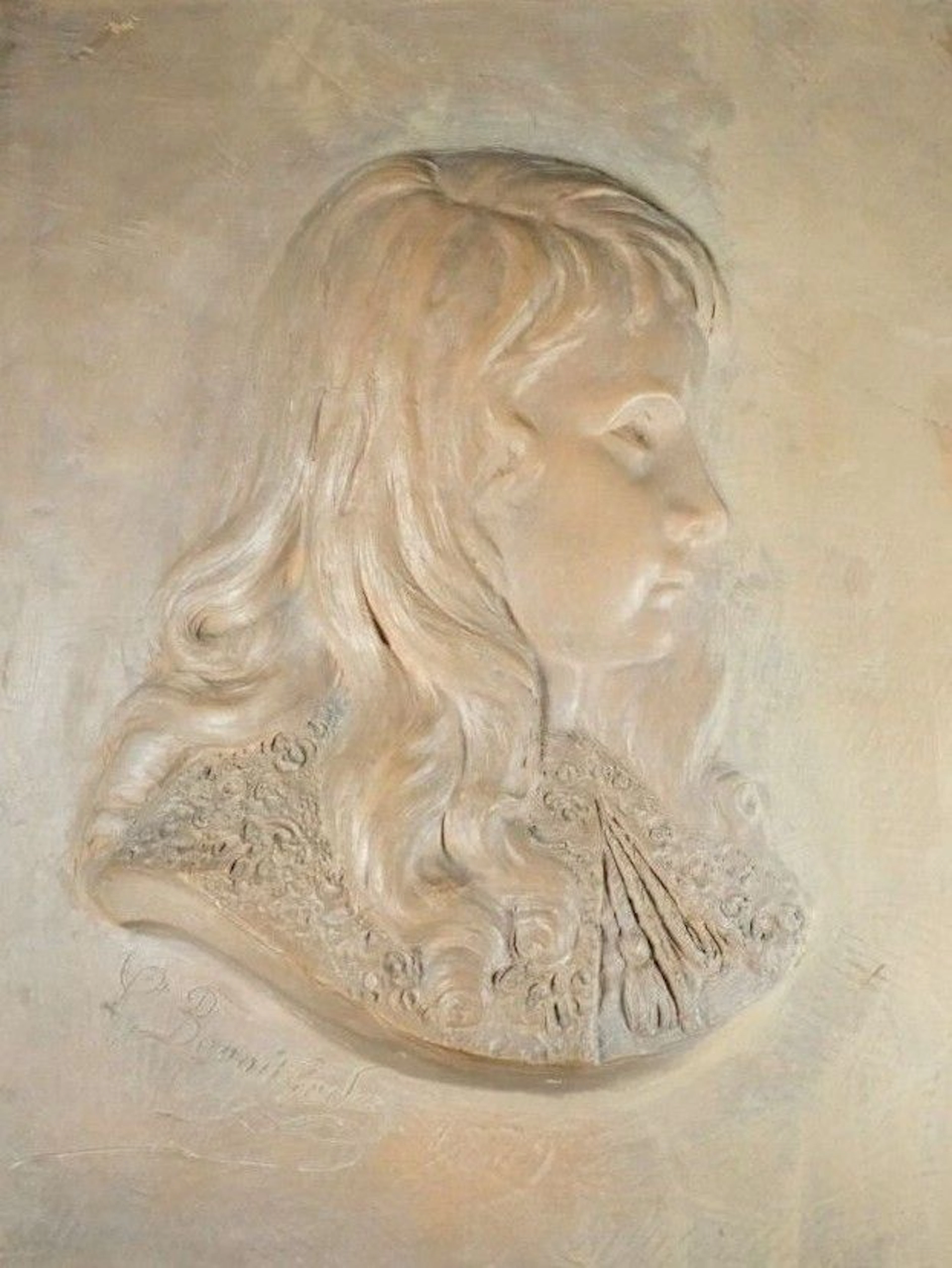 L. Benoit GODET. Profile portrait of a young child wearing a ruffled