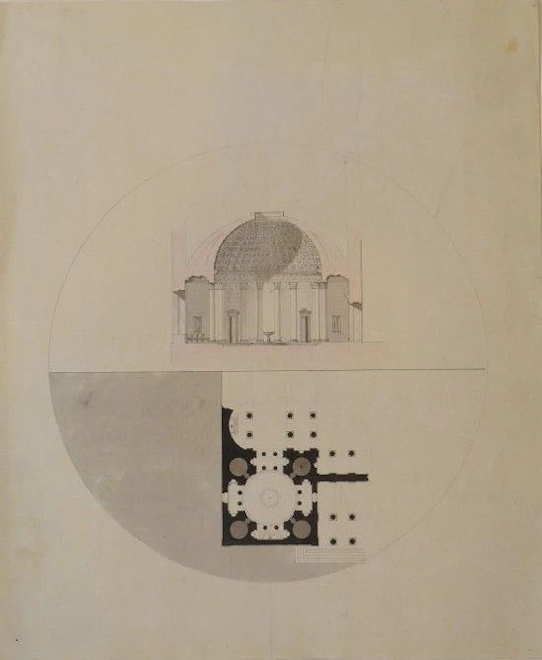 18th-century French school. Front elevation and floor plan of a chapel